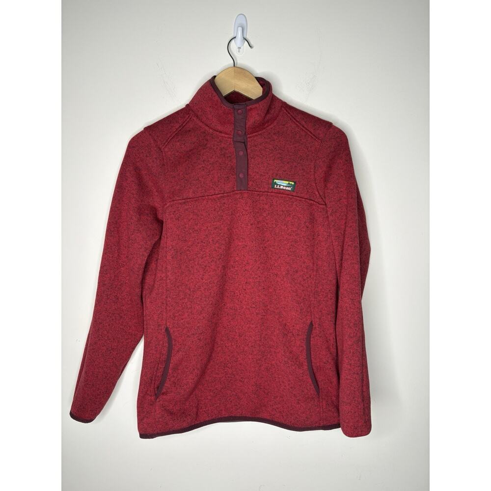 LL Bean Ultimate Sweater Womens Small S Fleece 1/4 Snap-T 292726 Red